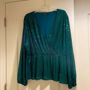 BooHoo Sparkly Green Top